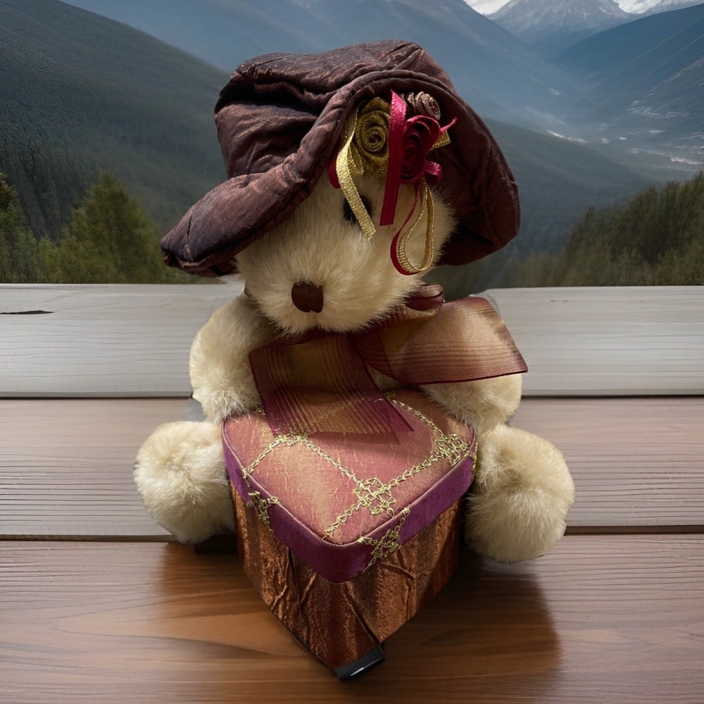 Trinket Box Bear Stuffed Plush‎ 8" Tan Collect Dan Dee Gift Girl Teddy Hat Bow